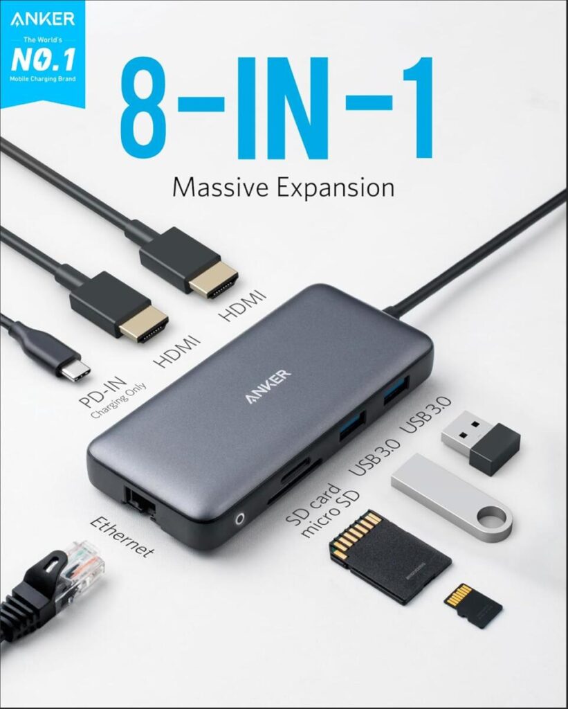 Anker Laptop Docking Station Dual Monitor, 8-in-1 USB C Hub